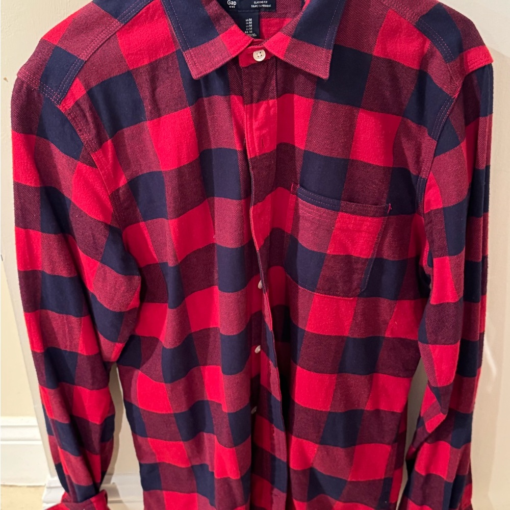 Men's Red and Blue Plaid Shirt